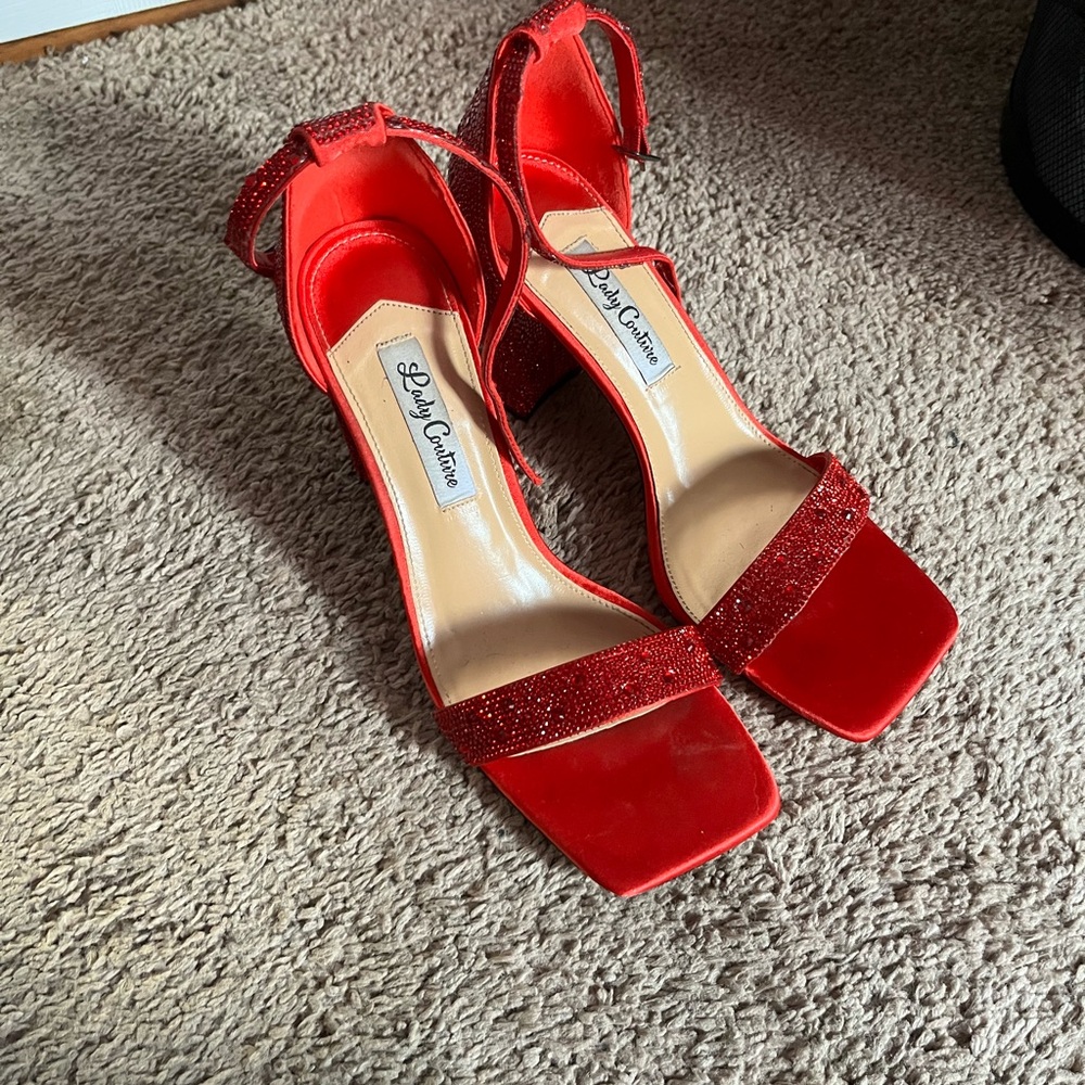 Red Suede High Heels Elegant Mules